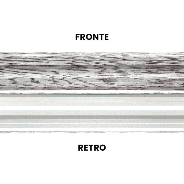 Vista fronte e retro delle doghe per steccato SIMETRICA effetto legno bianco