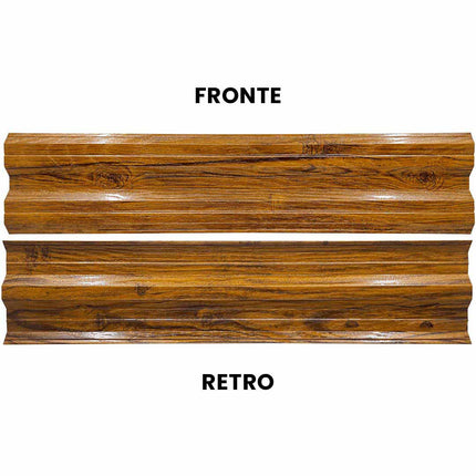 Vista fronte e retro delle doghe per steccato SIMETRICA effetto legno dorato doppio