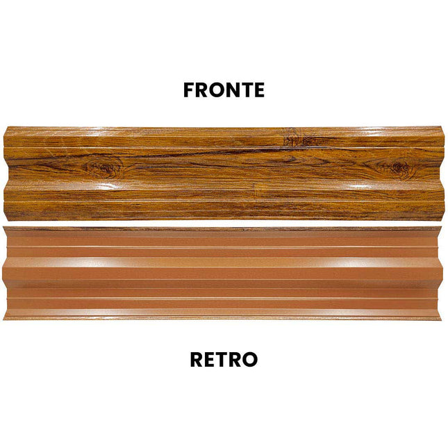 Vista fronte e retro delle doghe per steccato SIMETRICA effetto legno dorato