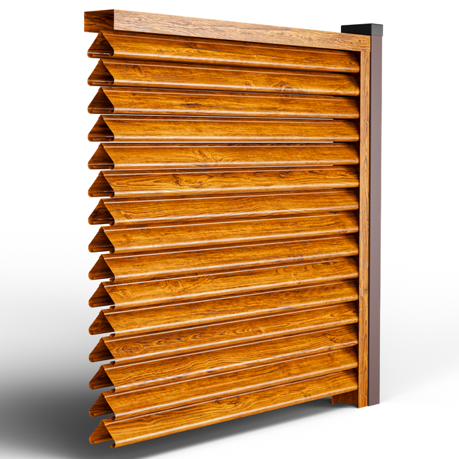 dettaglio sezione pannello frangivista PIRAMIDE effetto legno quercia striata