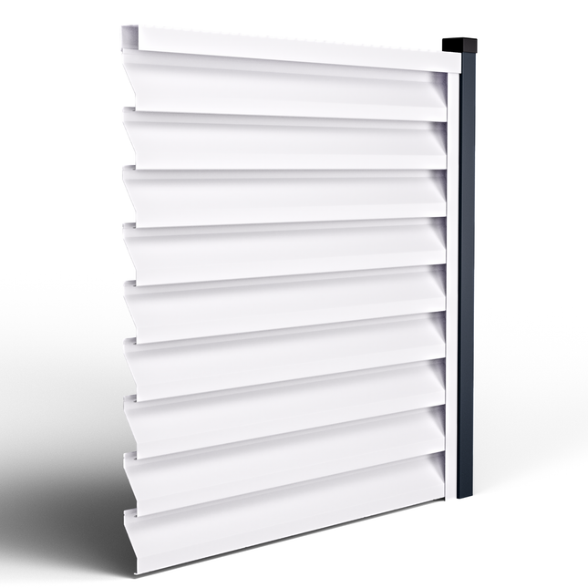 dettaglio sezione frangisole colore bianco agganciato a un pilone