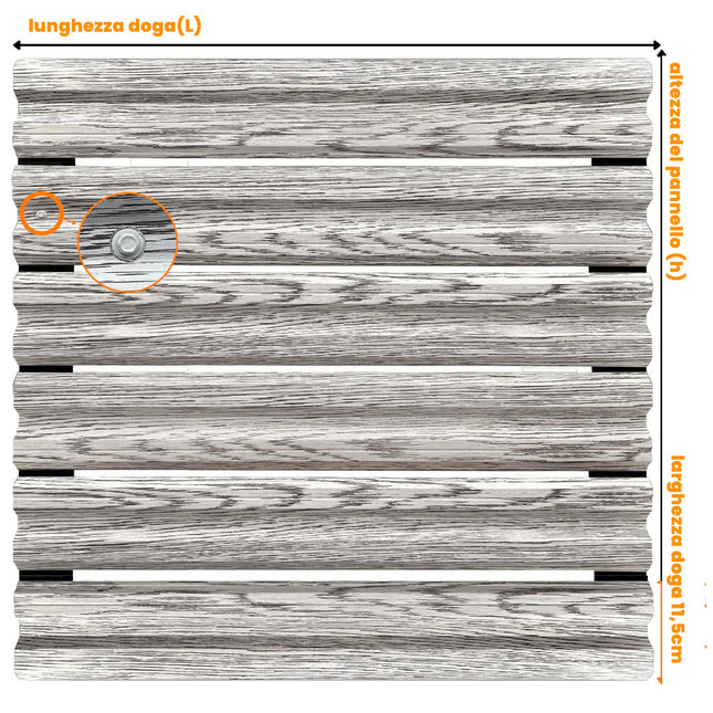 Infografica sulla larghezza delle doghe per steccato SIMETRICA effetto legno bianco