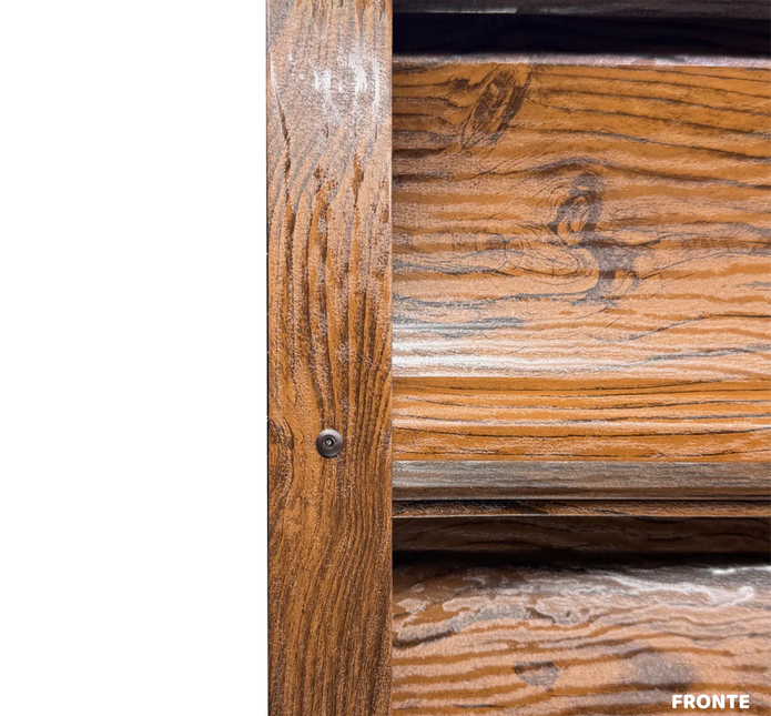 dettaglio pannello frangivista colore effetto legno scuro in acciaio