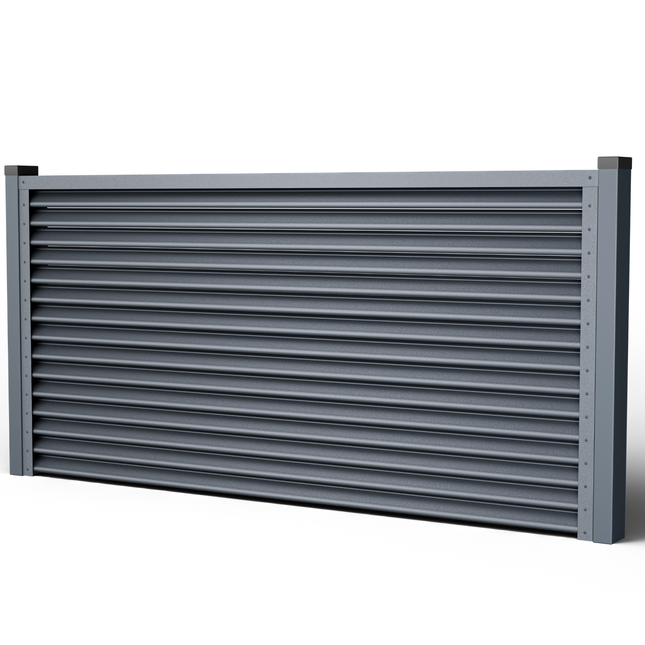 pannello frangivista in acciaio zincato installato su due piloni