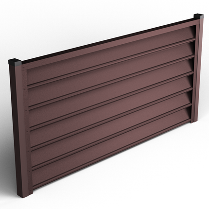 installazione con dettaglio pannello modulare frangivista colore cioccolato marrone in acciaio zincato